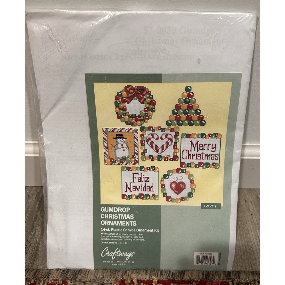 NOS VINTAGE CRAFTWAYS Cross Stitch Kit Gumdrop Christmas Ornaments 7 Designs New
